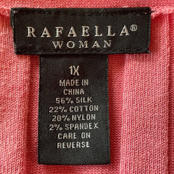 Rafaella Woman Pink Ribbed Knit Cardigan Sweater Size 1X Silk & Cotton Blend - Picture 6 of 8